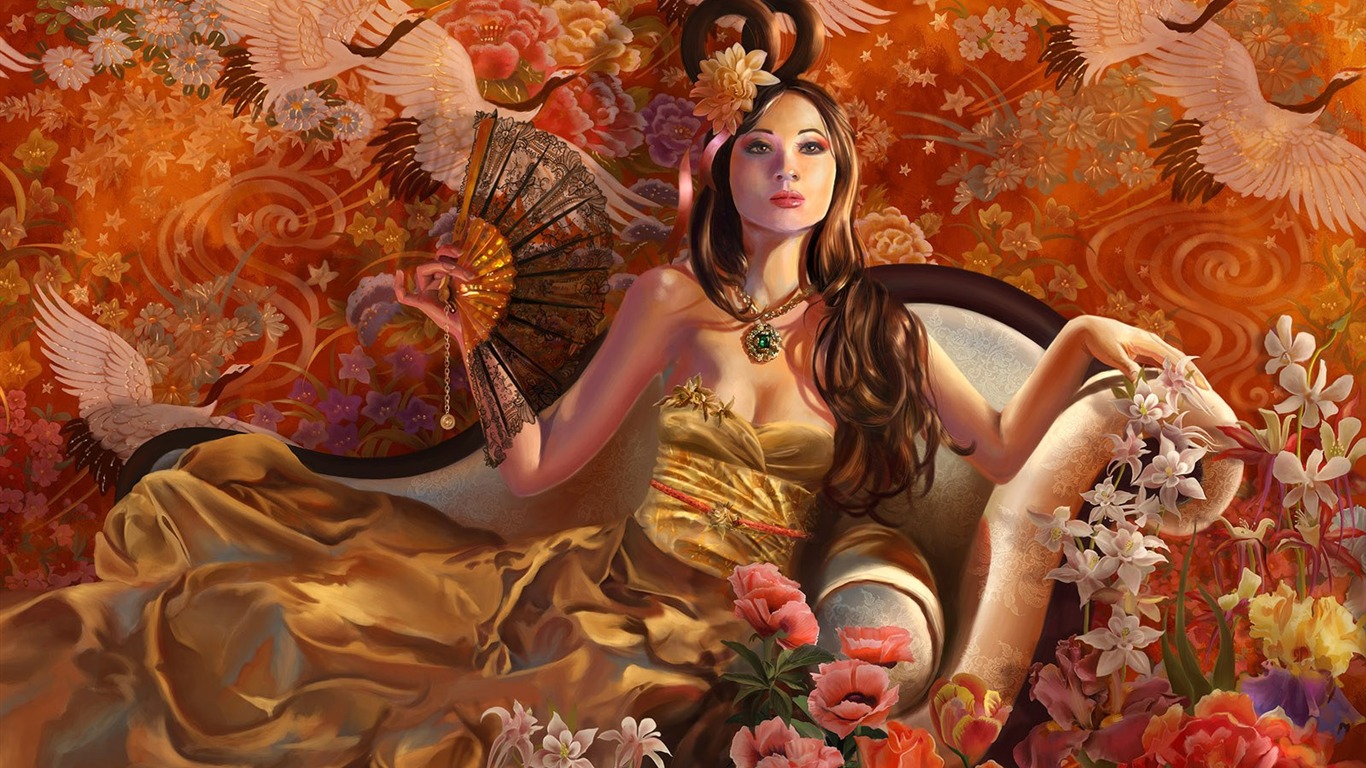 Schöne Frauen wallpaper Fantasy-Illustrator #23 - 1366x768