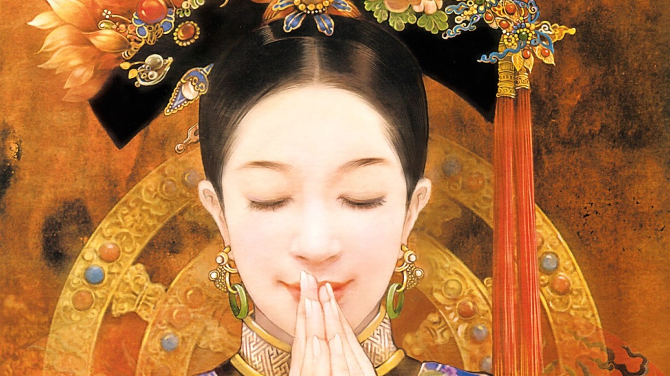 清朝女子繪畫壁紙 #4 - 1366x768