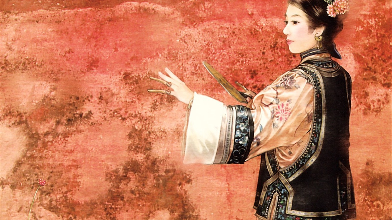 Qing Dynasty Women Painting Wallpaper #10 - 1366x768