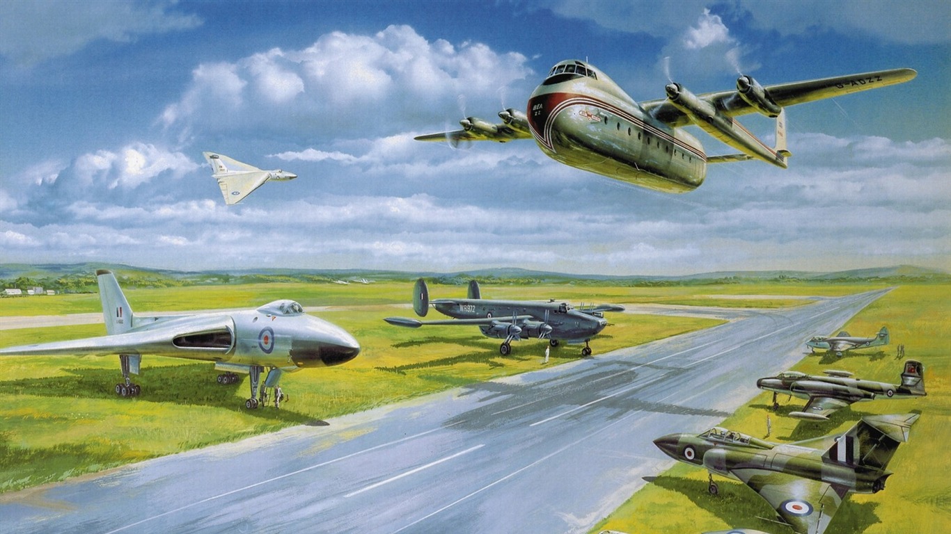 高清晰油畫飛機壁紙 #5 - 1366x768