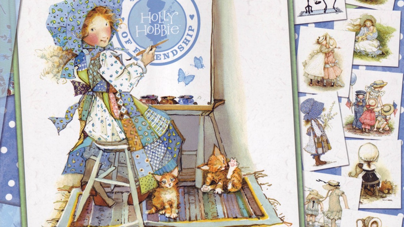 Holly Hobbie niedliche kleine Mädchen handbemalte Tapete #1 - 1366x768