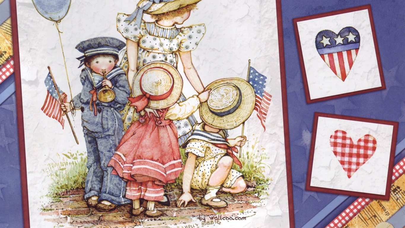 Holly Hobbie cute little girl hand-painted wallpaper #7 - 1366x768