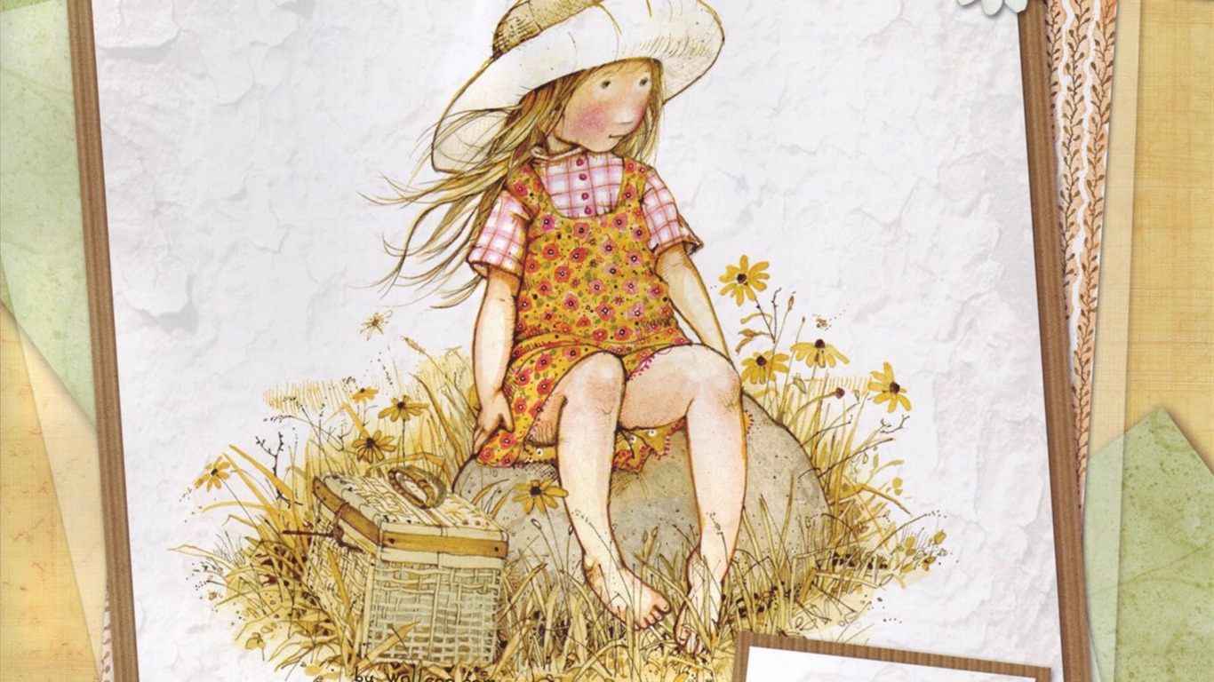 Holly Hobbie roztomilé děvčátko ruka-maloval tapeta #8 - 1366x768