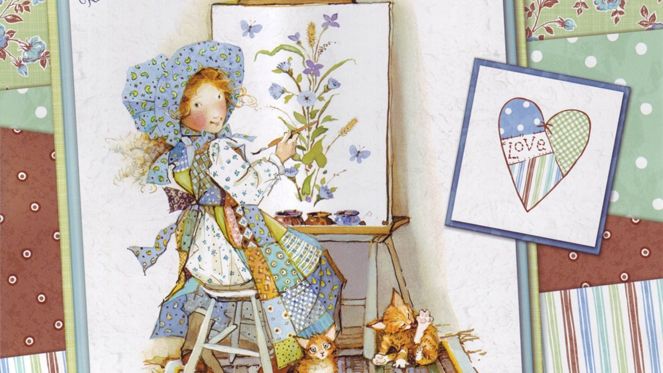 Holly Hobbie fond d'écran mignon petite fille peinte à la main #9 - 1366x768