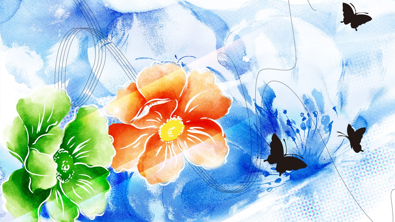 水墨花卉精美壁紙 #1 - 1366x768