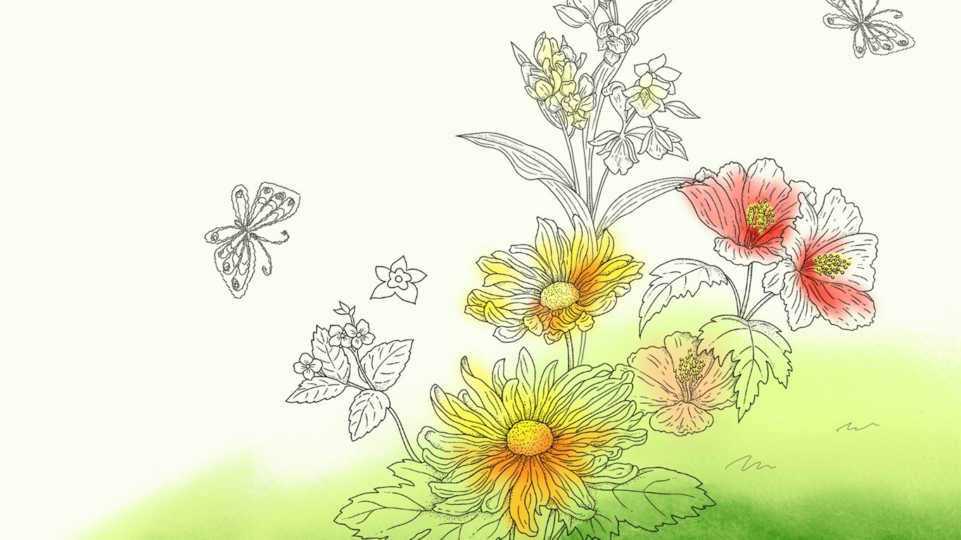 절묘한 잉크 꽃 배경 화면 #6 - 1366x768
