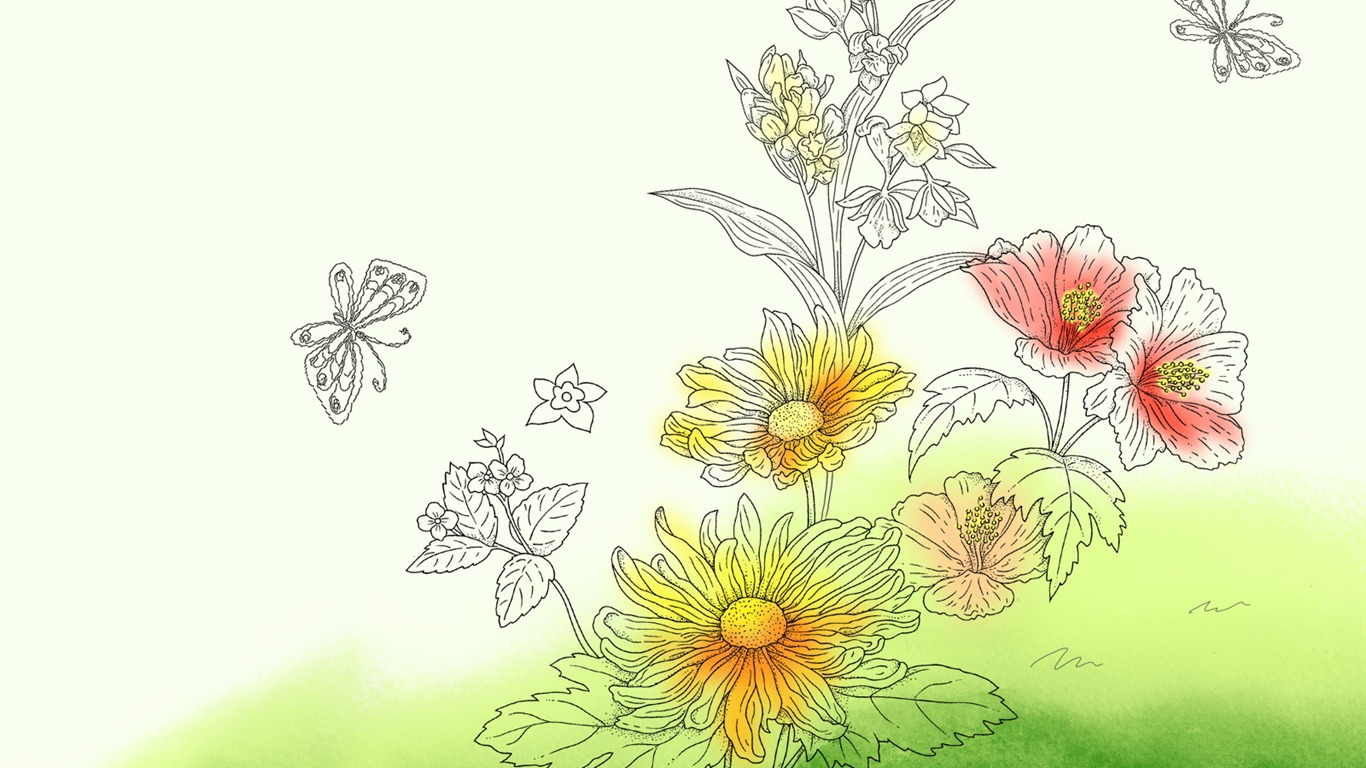 Exquisite Ink Flower Wallpapers #6 - 1366x768