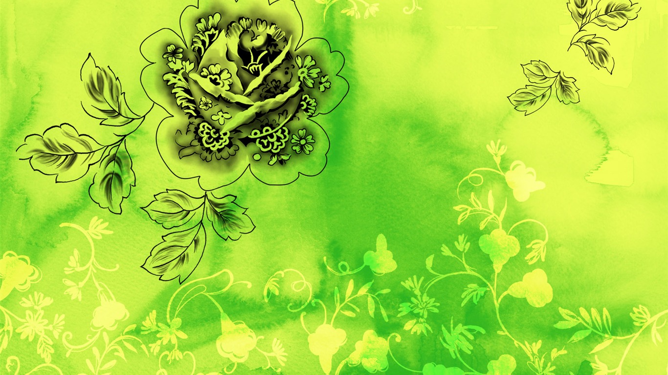 절묘한 잉크 꽃 배경 화면 #7 - 1366x768
