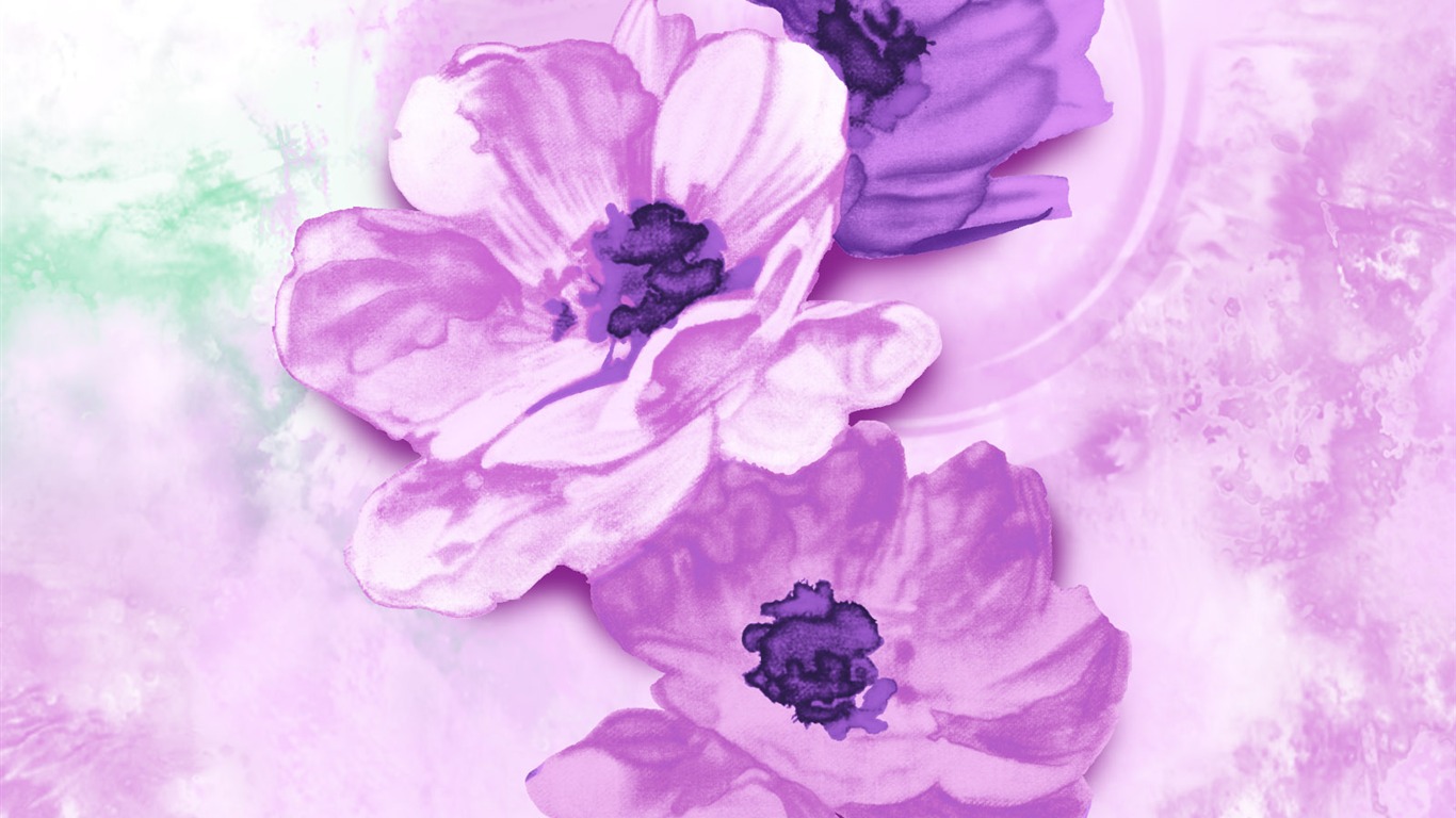 절묘한 잉크 꽃 배경 화면 #13 - 1366x768