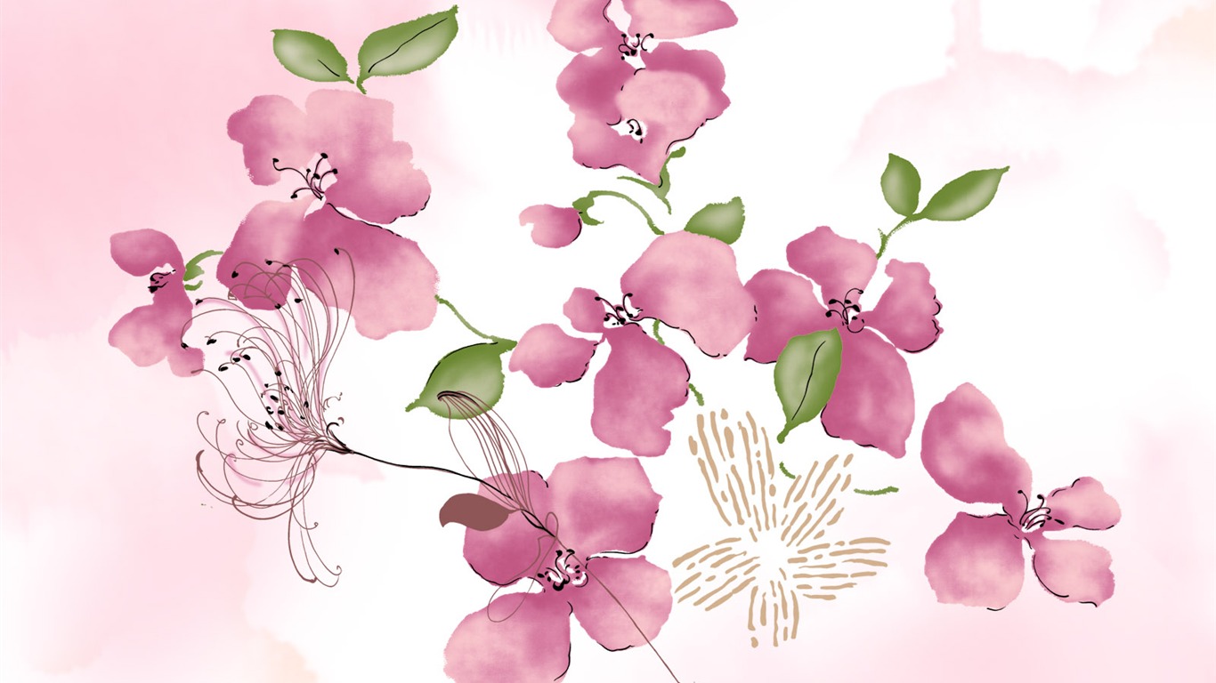 水墨花卉精美壁紙 #17 - 1366x768