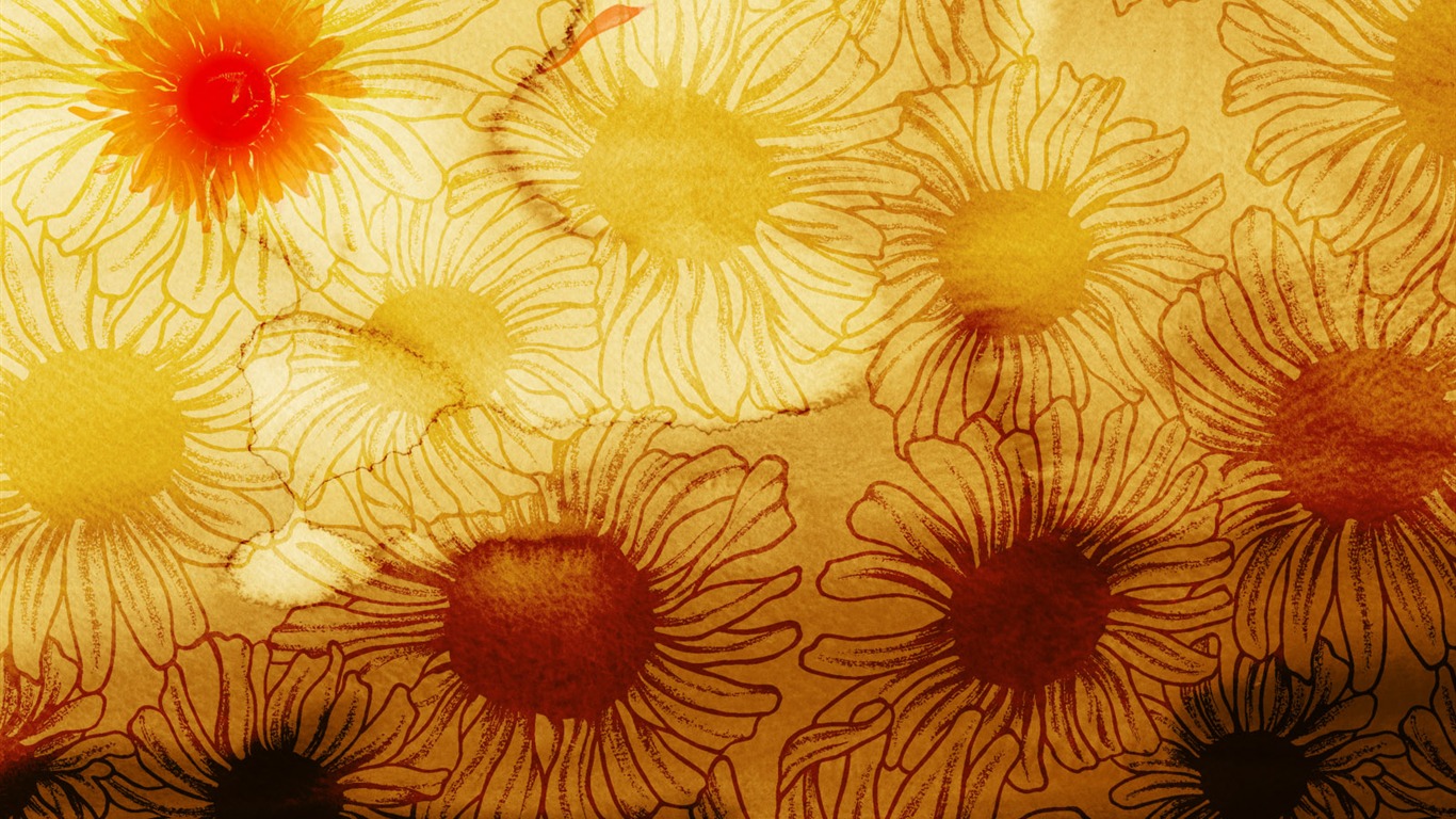 절묘한 잉크 꽃 배경 화면 #20 - 1366x768