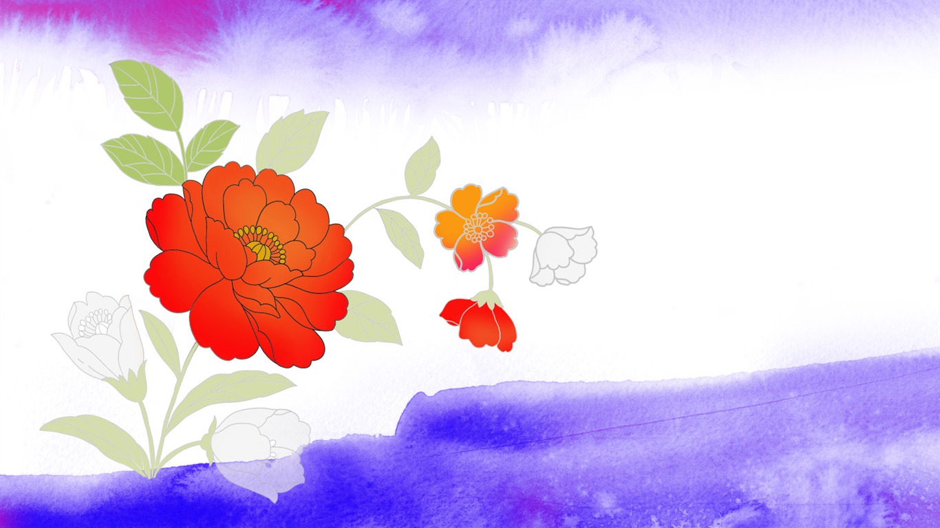 절묘한 잉크 꽃 배경 화면 #23 - 1366x768