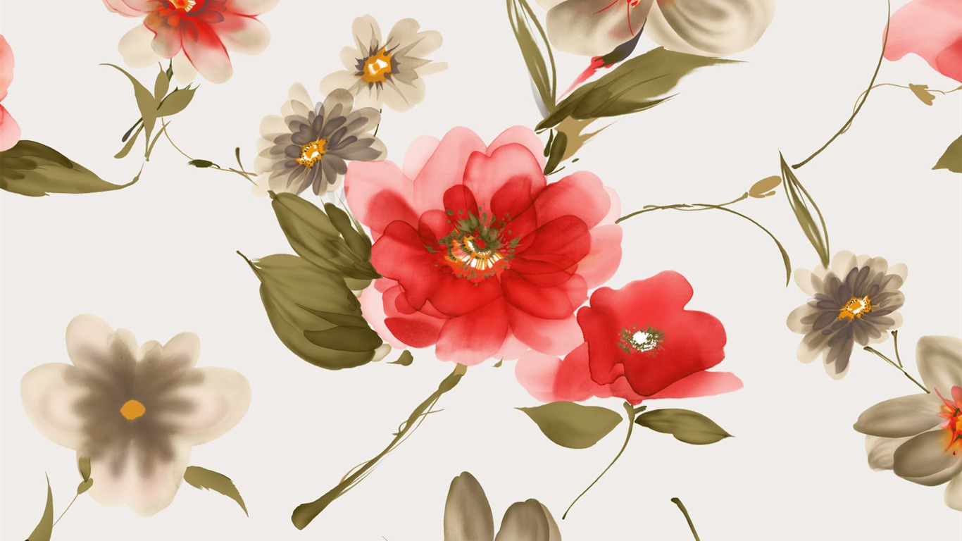 水墨花卉精美壁紙 #28 - 1366x768