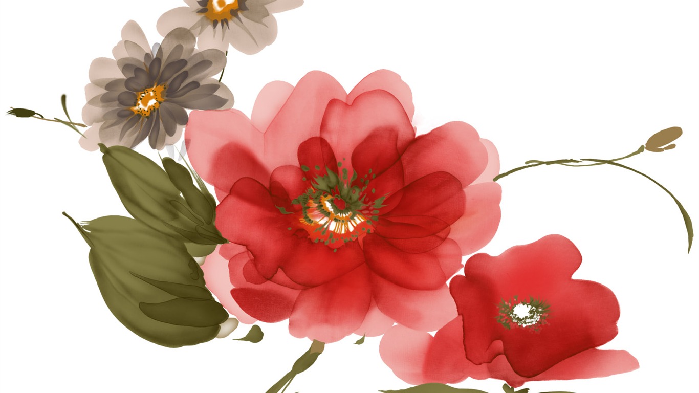 Exquisite Ink Flower Wallpapers #33 - 1366x768