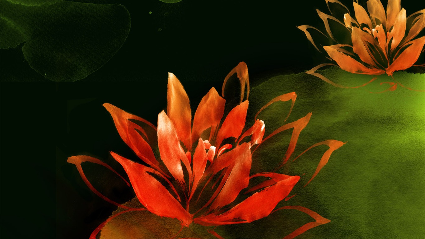 절묘한 잉크 꽃 배경 화면 #40 - 1366x768