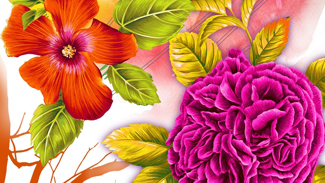 花卉圖案插畫設計壁紙 #1 - 1366x768