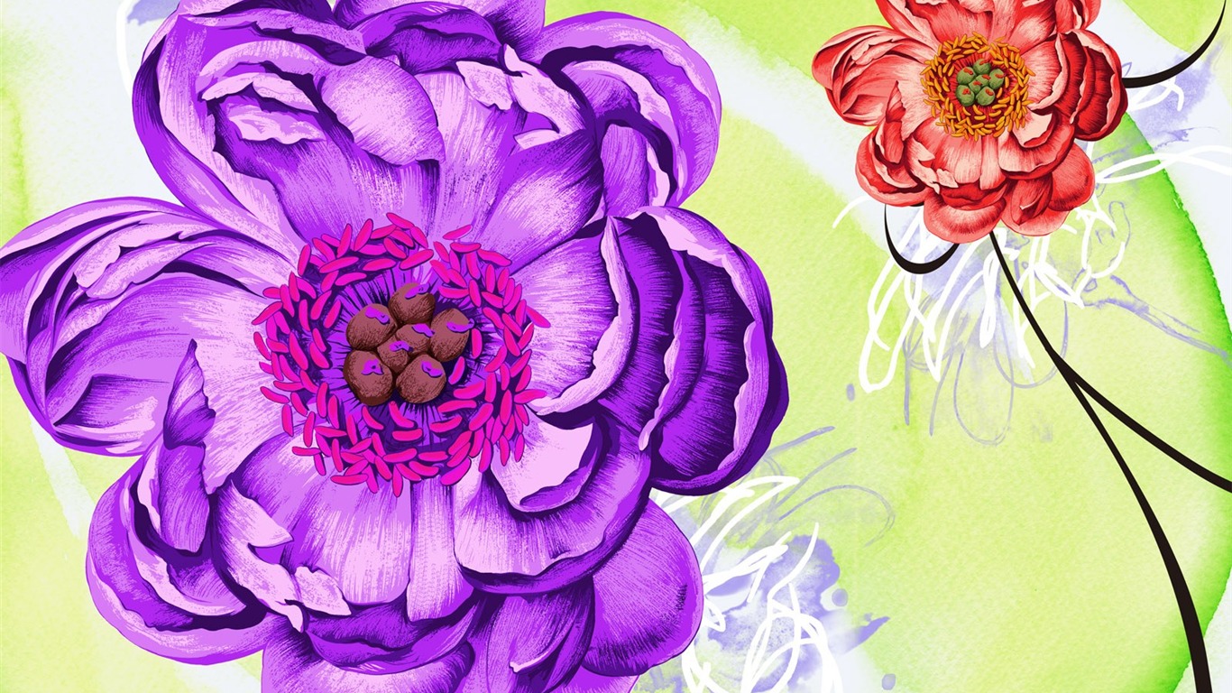 花卉圖案插畫設計壁紙 #4 - 1366x768