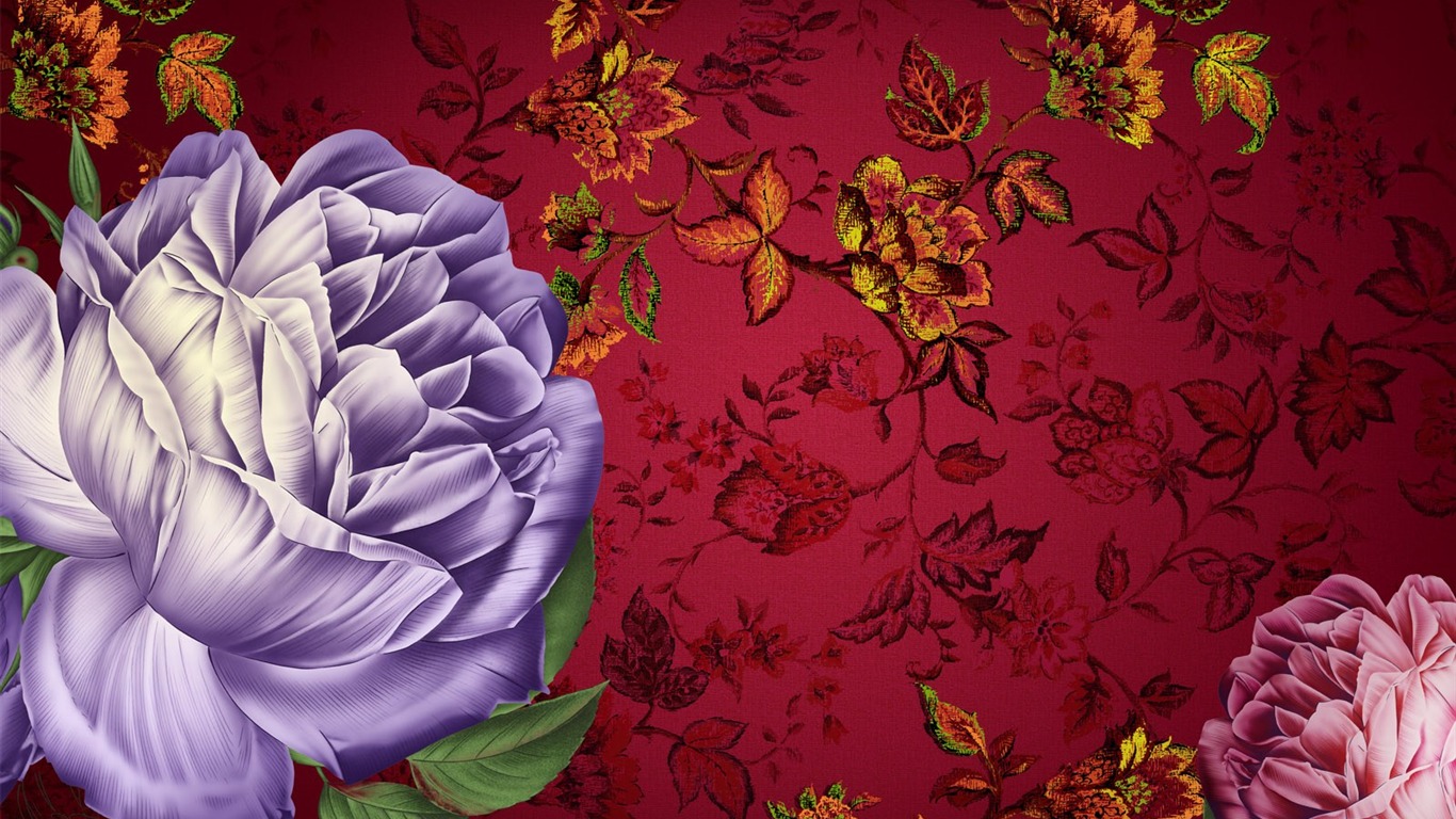 花卉圖案插畫設計壁紙 #10 - 1366x768