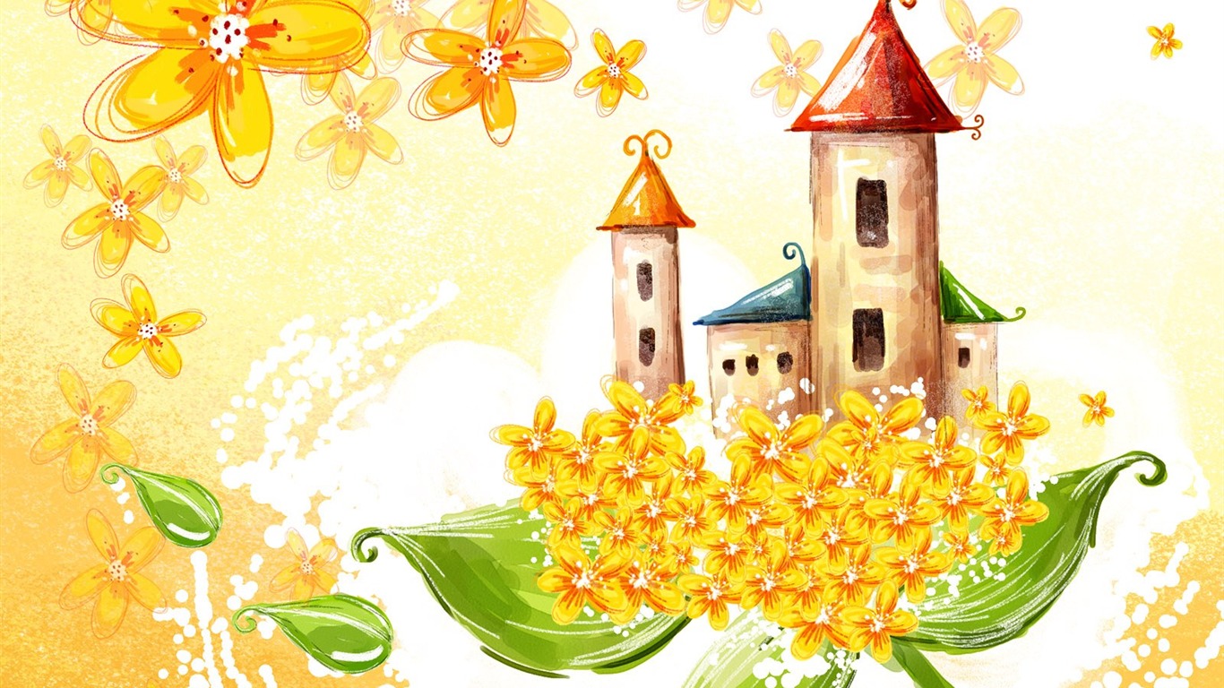 Blumentapete Illustration Design #27 - 1366x768