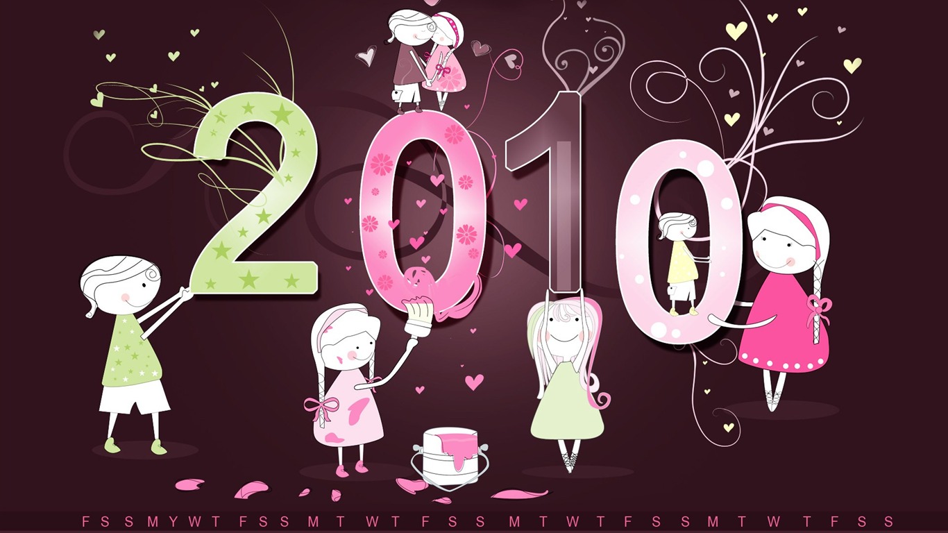 2010年1月月曆壁紙 #1 - 1366x768