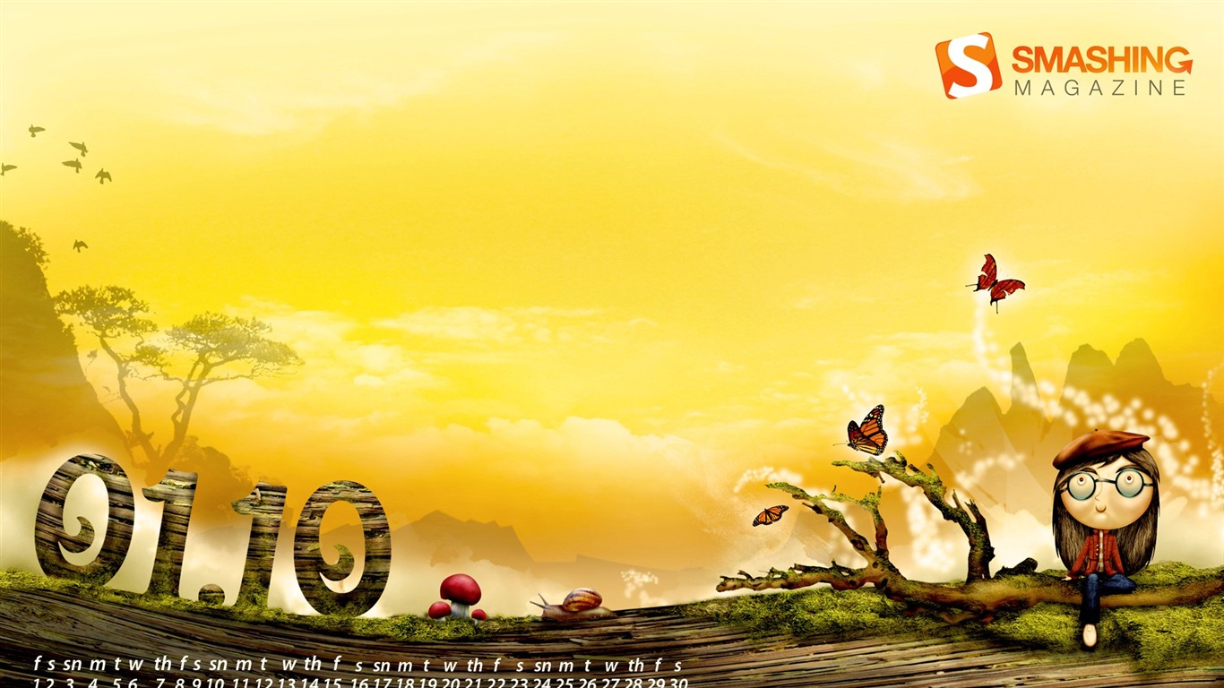 2010年1月月曆壁紙 #2 - 1366x768