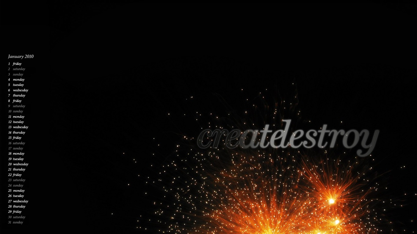 2010年1月月曆壁紙 #10 - 1366x768
