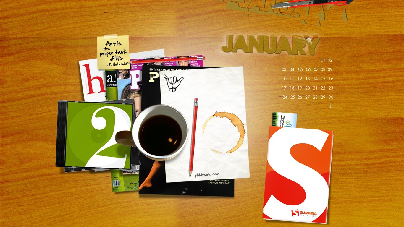 Januar 2010 Kalender Wallpaper #20 - 1366x768