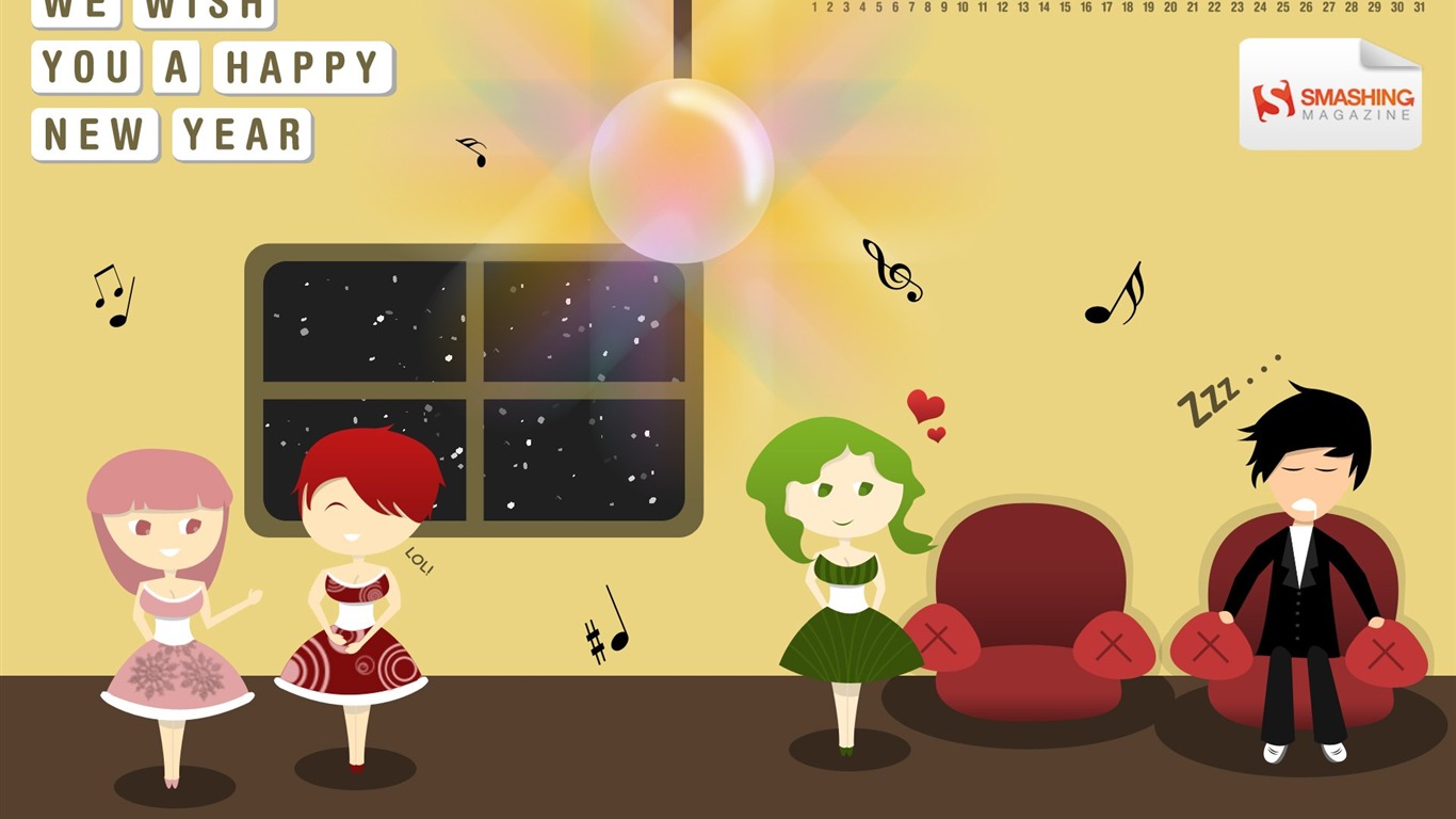 2010年1月月曆壁紙 #21 - 1366x768