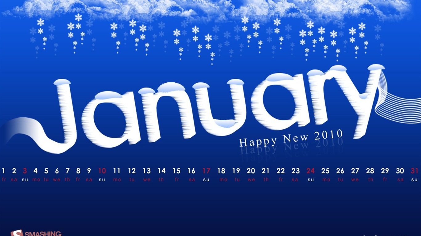 2010年1月月曆壁紙 #28 - 1366x768