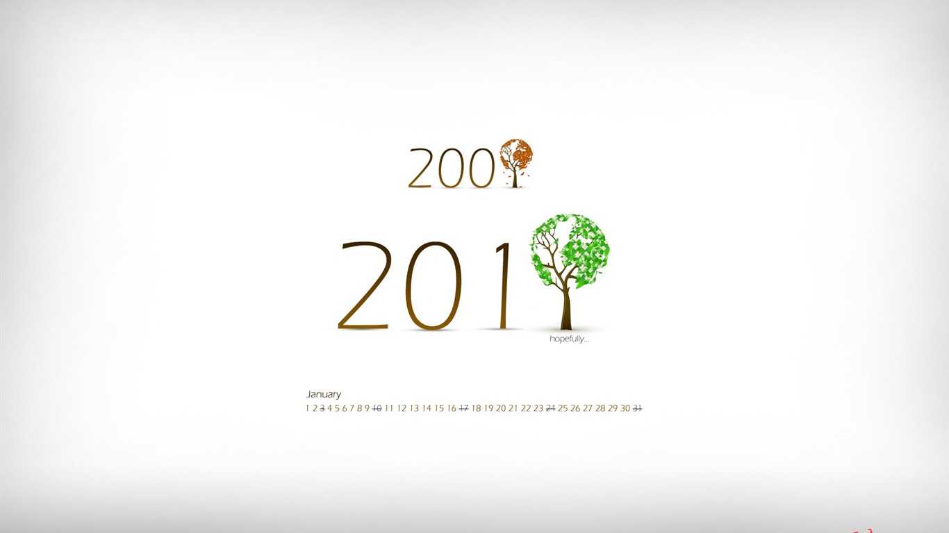 2010年1月月曆壁紙 #29 - 1366x768