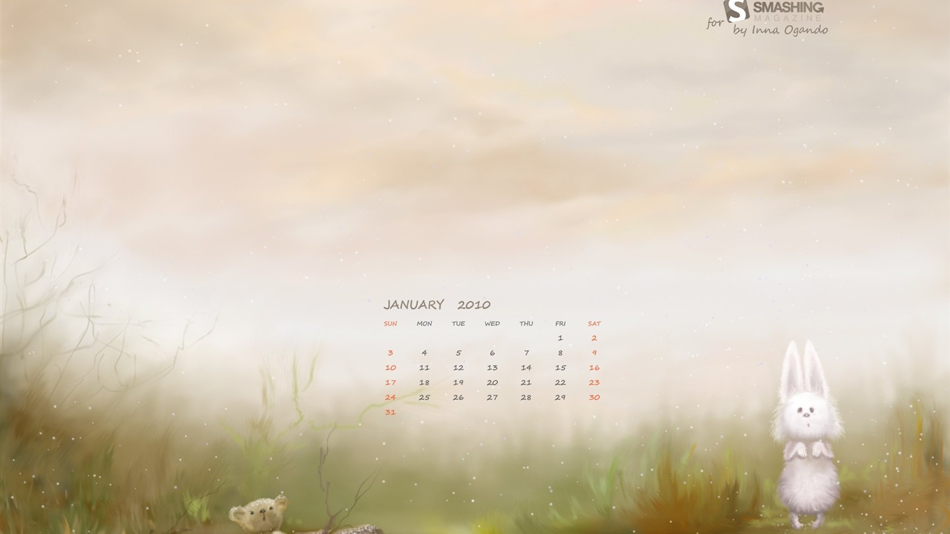 Januar 2010 Kalender Wallpaper #30 - 1366x768