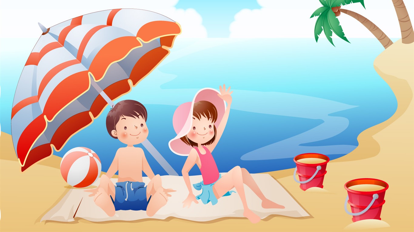 Happy Summer vector wallpaper (2) #1 - 1366x768