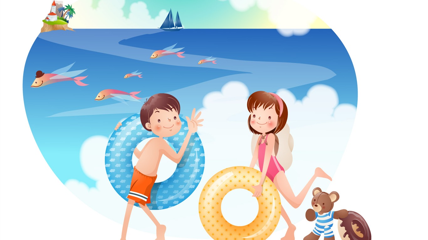 Happy Summer vector wallpaper (2) #3 - 1366x768