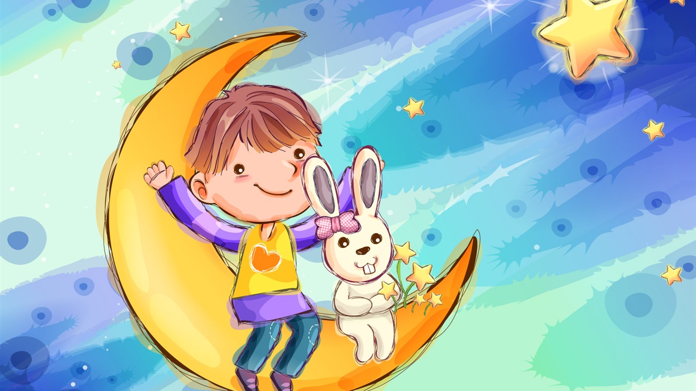 Happy Vektorové děti Wallpaper (2) #17 - 1366x768