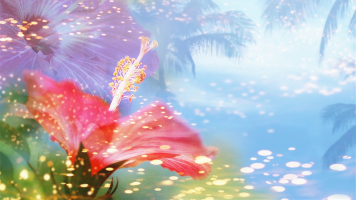 夢幻CG背景花卉壁紙 #6 - 1366x768