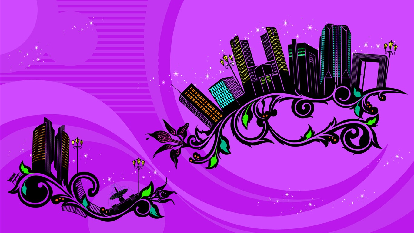 矢量花紋城市 壁紙(一) #4 - 1366x768