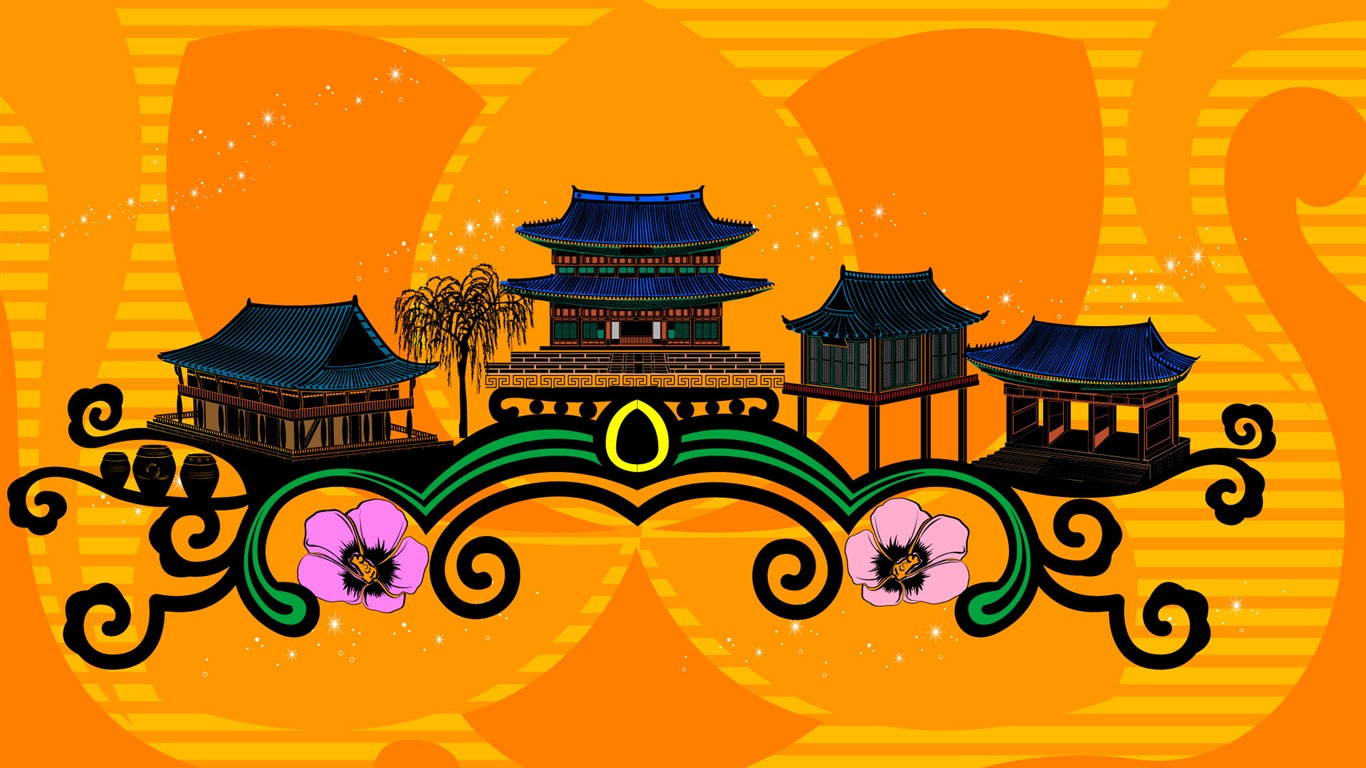 矢量花紋城市 壁紙(一) #19 - 1366x768
