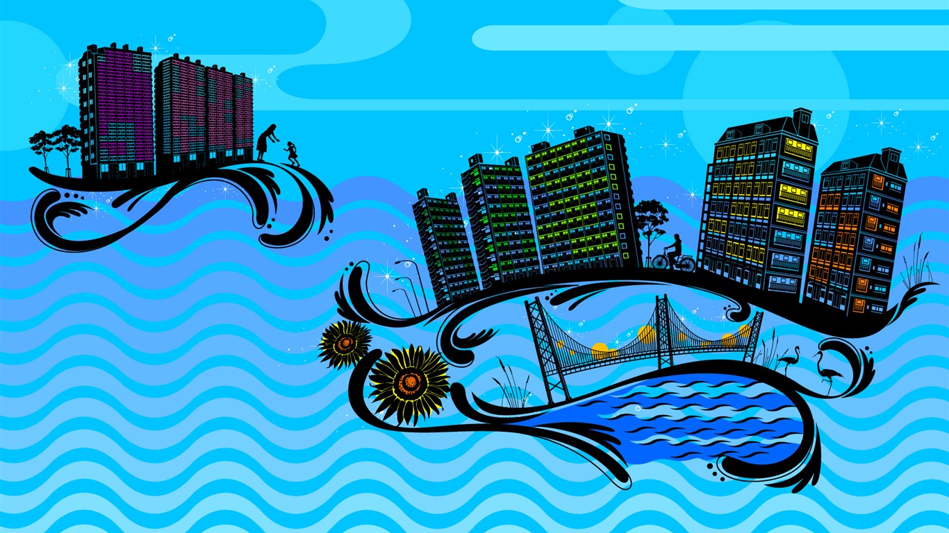 矢量花紋城市 壁紙(一) #21 - 1366x768