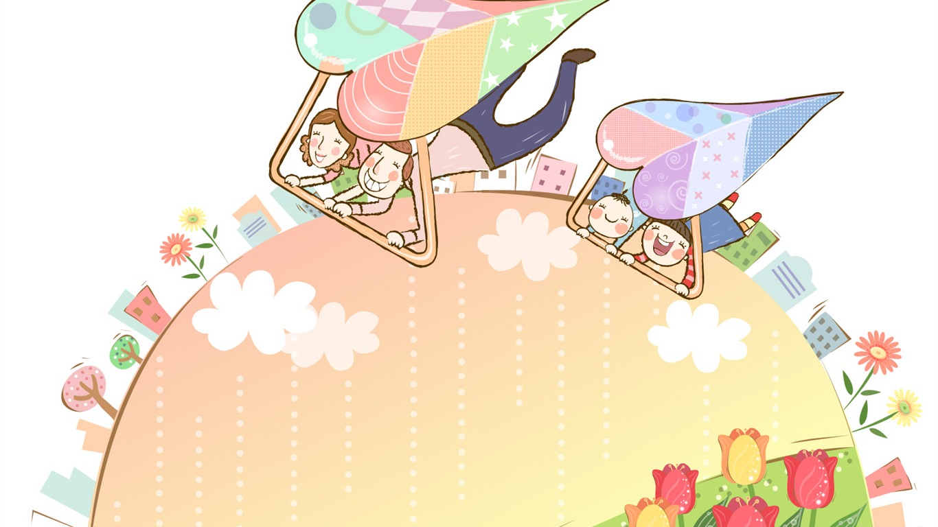矢量幸福家庭壁紙 #4 - 1366x768