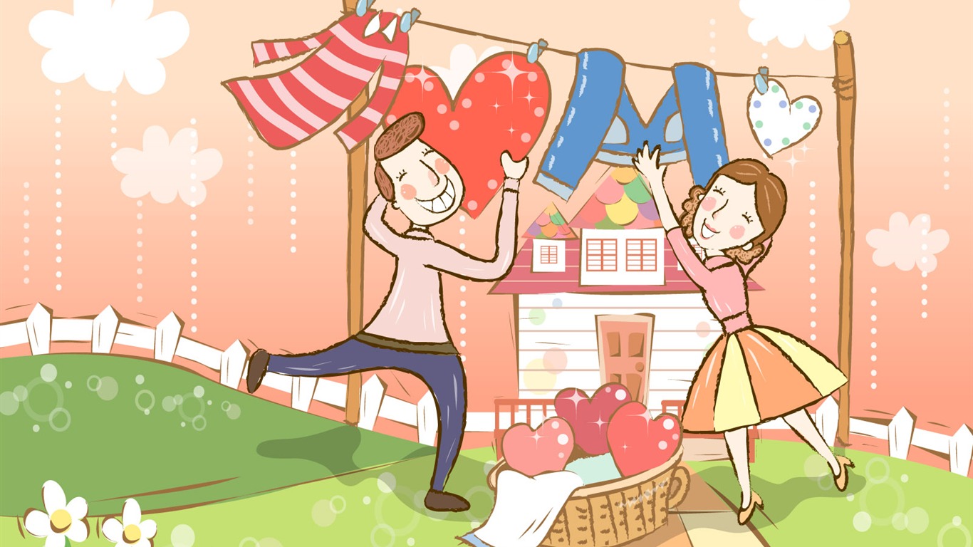 矢量幸福家庭壁紙 #11 - 1366x768