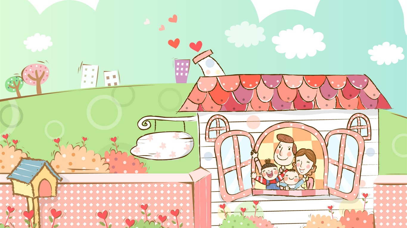 矢量幸福家庭壁紙 #12 - 1366x768