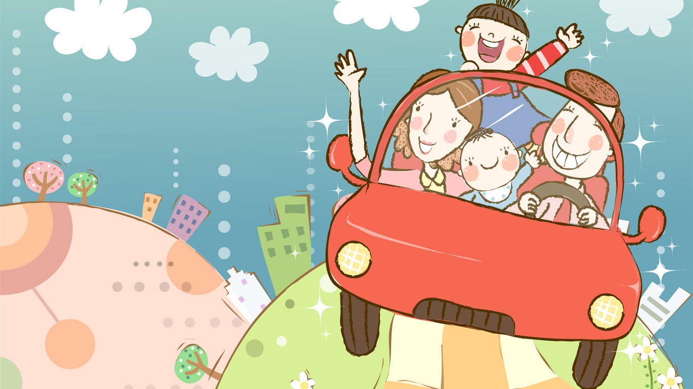 矢量幸福家庭壁紙 #36 - 1366x768
