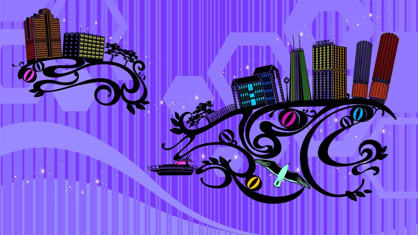 矢量花紋城市 壁紙(二) #4 - 1366x768