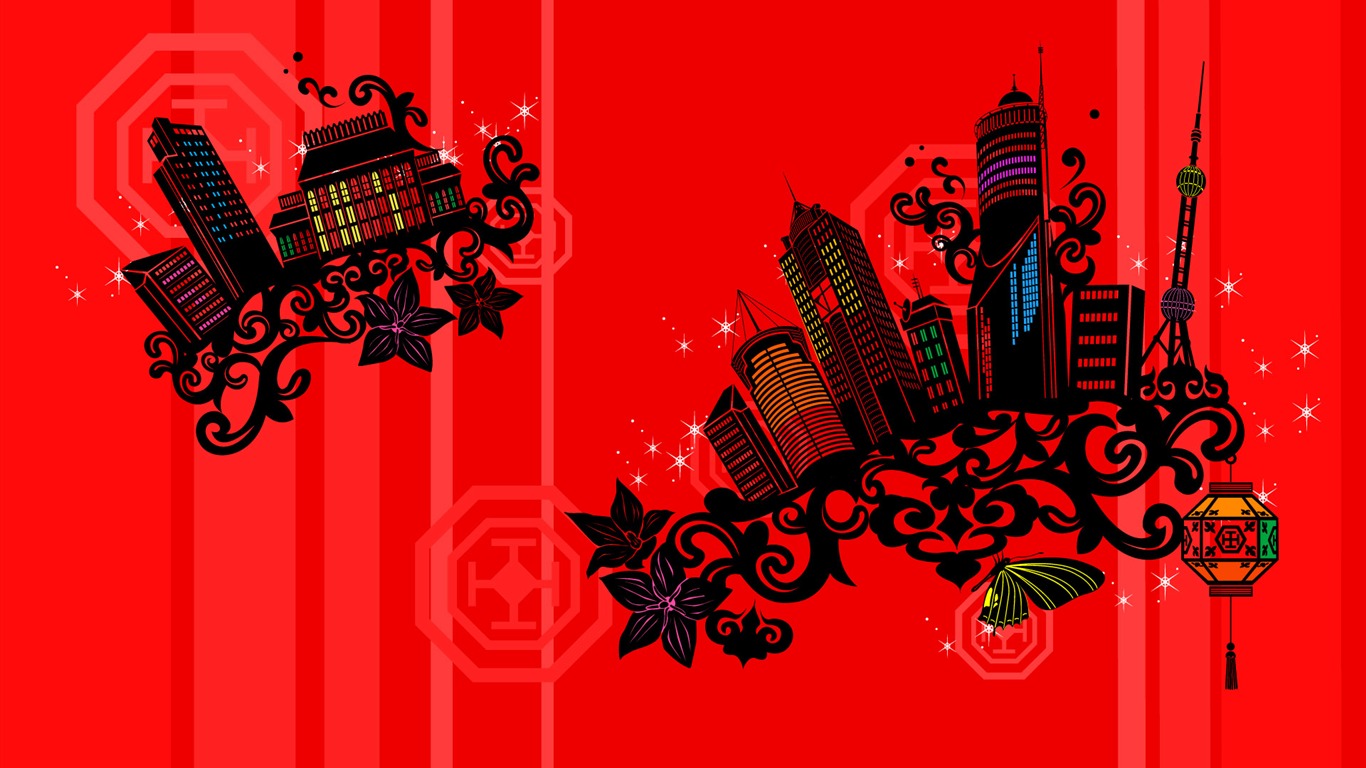 矢量花紋城市 壁紙(二) #14 - 1366x768