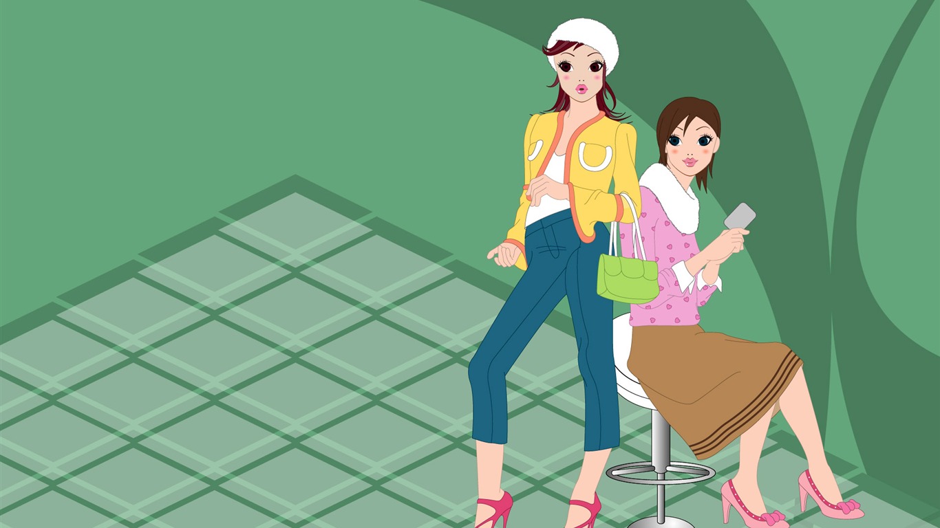 Vector urban women wallpaper (1) #5 - 1366x768