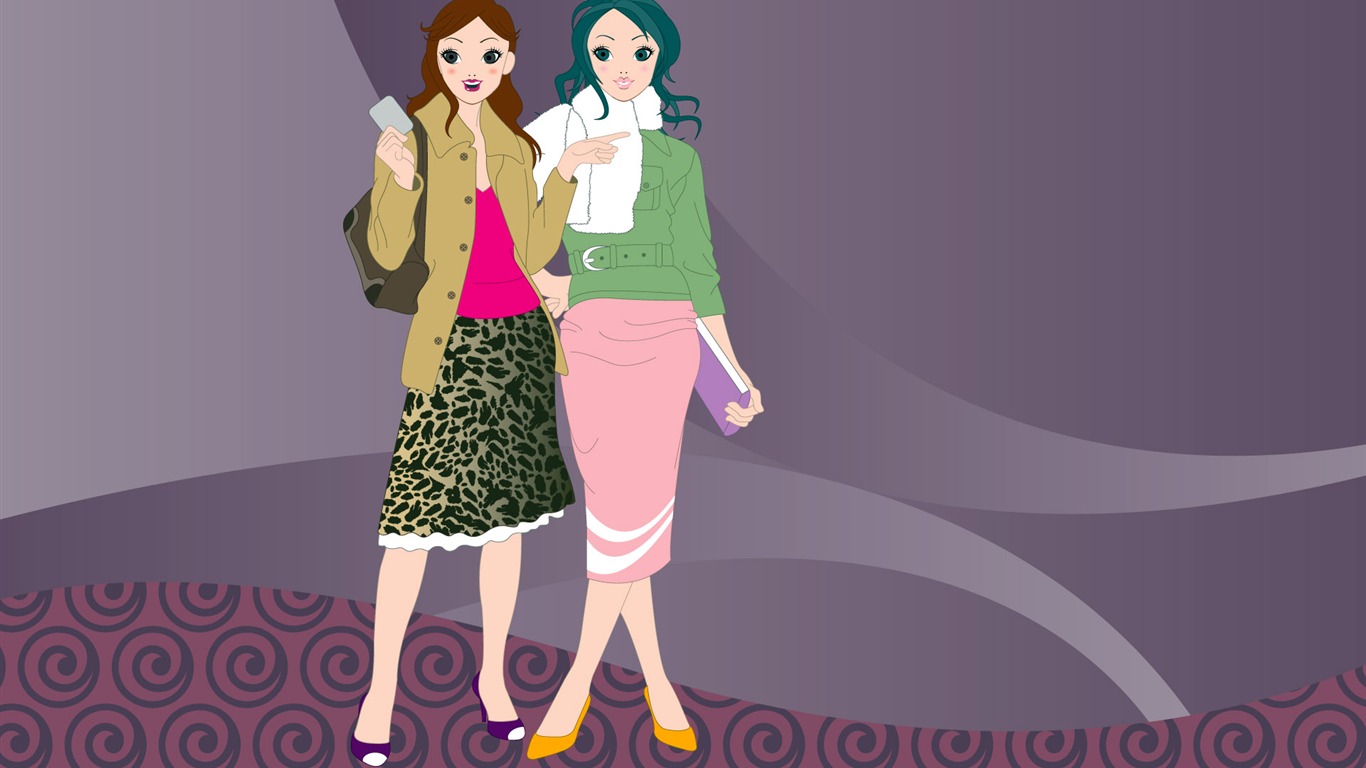 Vector urban women wallpaper (1) #7 - 1366x768