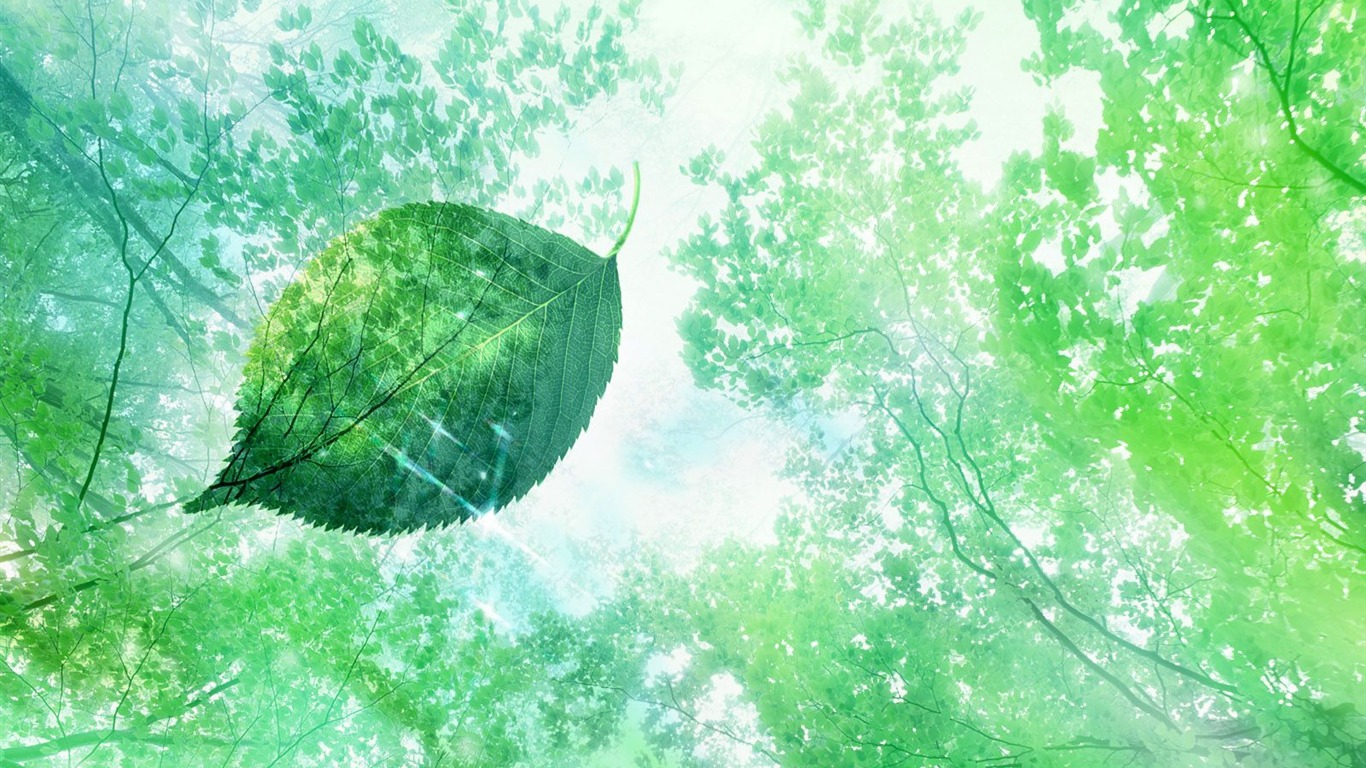 清爽水紋綠葉壁紙 #15 - 1366x768