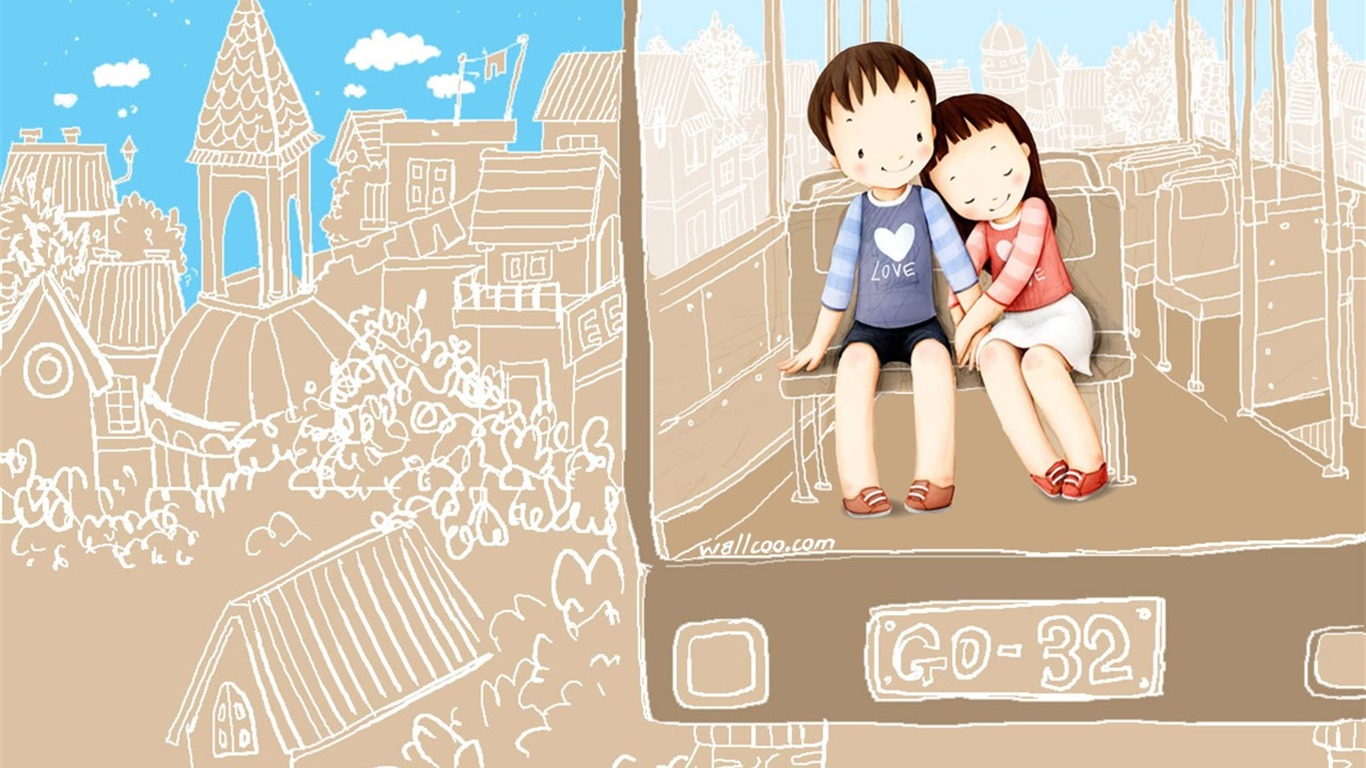 Webjong warm and sweet little couples illustrator #3 - 1366x768