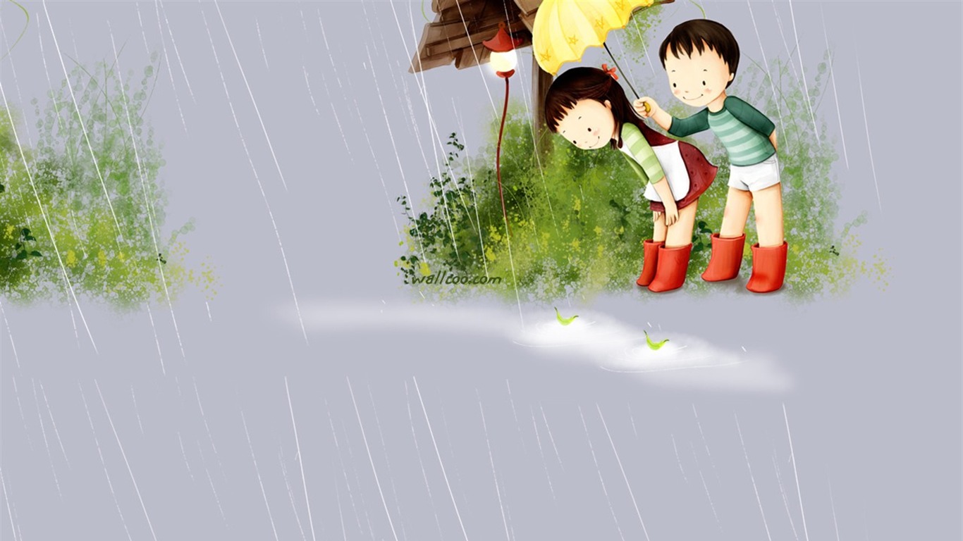 Webjong 溫馨甜蜜小情侶插畫 #6 - 1366x768