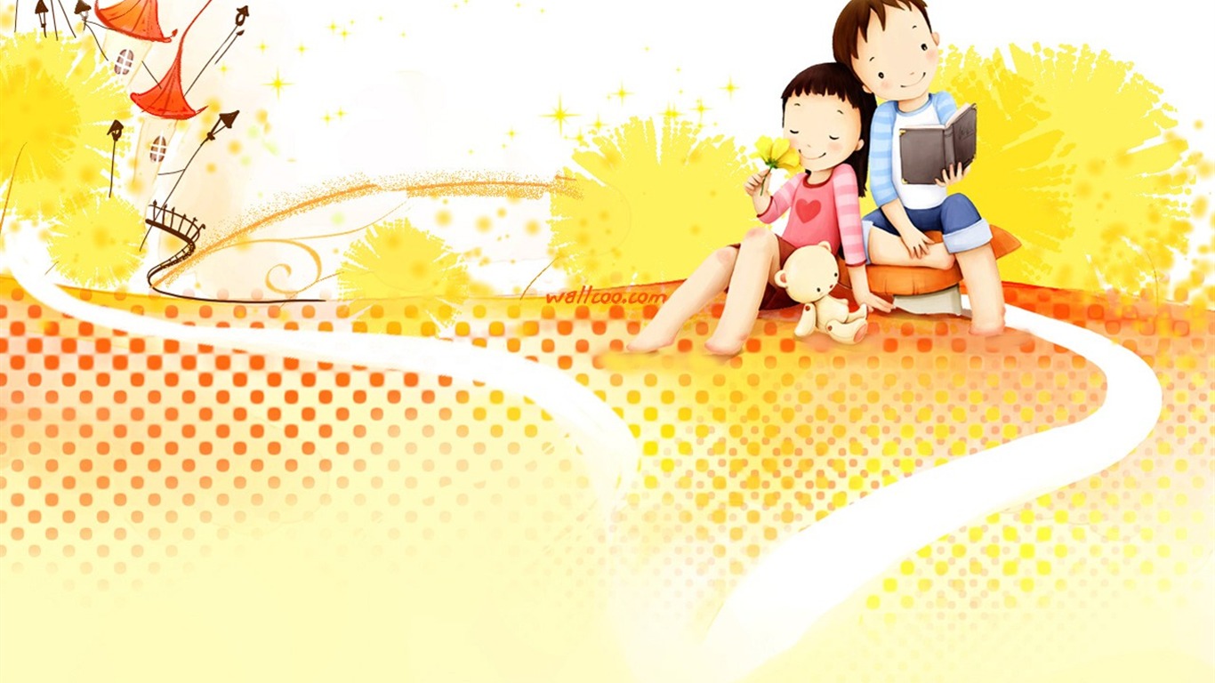 Webjong 溫馨甜蜜小情侶插畫 #12 - 1366x768